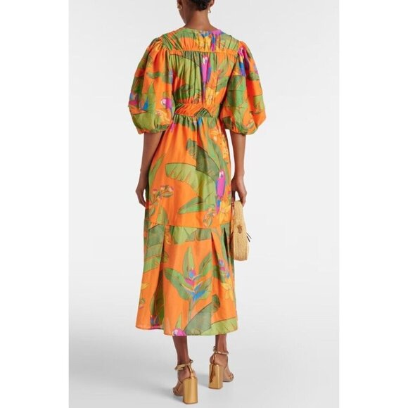 Anthropologie Farm Rio Orange Fresh Macaws Midi Dress Size XXS $290 Colorful - Picture 3 of 6